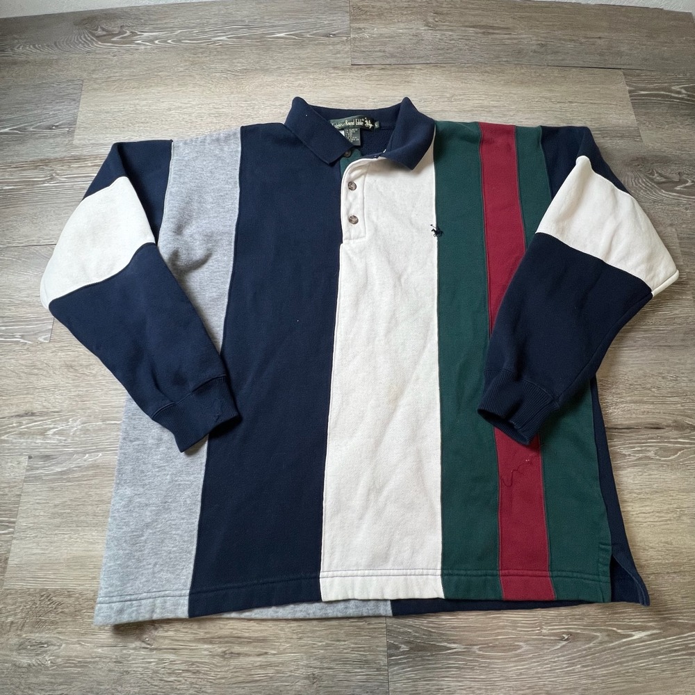 Knights of Round Table Polo Sweatshirt Mens Large Multi Colorblock Vintage 90s